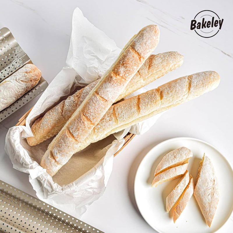 Bakeley French Baguette Bread Pan, Perforated 2 Loaves Baguette Baking Pan, 14.75" x 9.45", Non-Stick Ultra-Ventilate French Bagette Bread Pan for Oven Baking (Champagne Gold) - Image 4